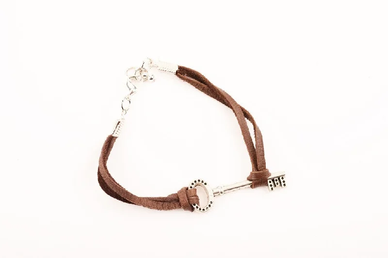 Rose Gold Gemstone Bracelet-Leather Key Bracelet