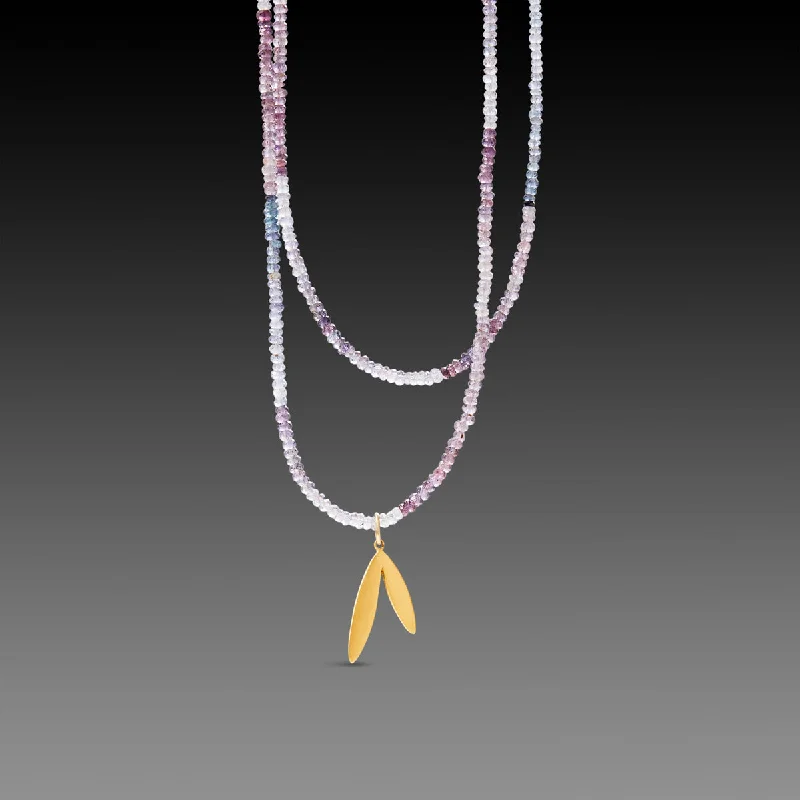 Pearl Chain Necklace-Ombre Spinel Necklace with Gold Leaf Charm