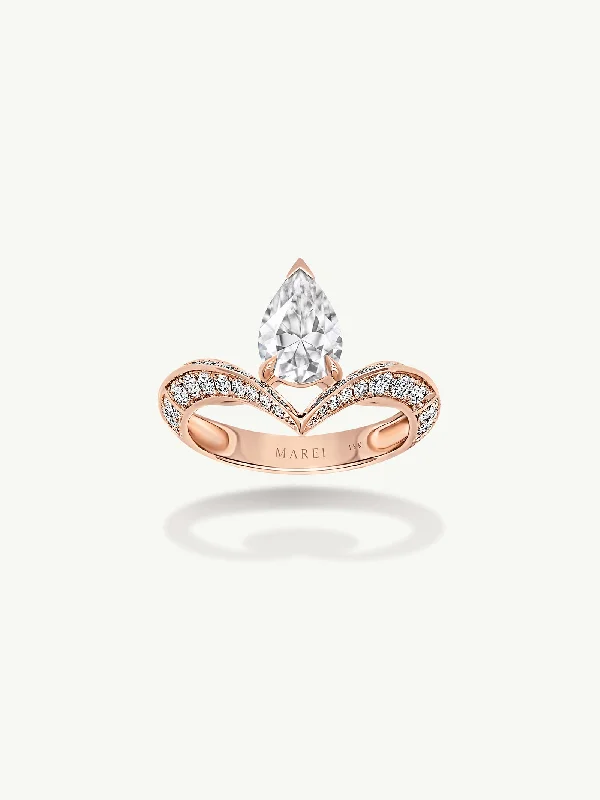 Custom Gemstone Ring-Dorian Floating Teardrop-Shaped Brilliant White Diamond Engagement Ring In 18K Rose Gold