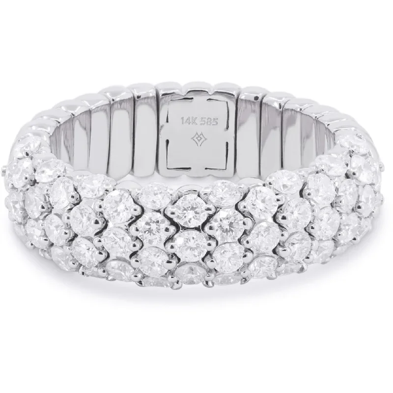 Colored Diamond Ring-14K White Gold Classic Domed Diamond Pave Stretch Band