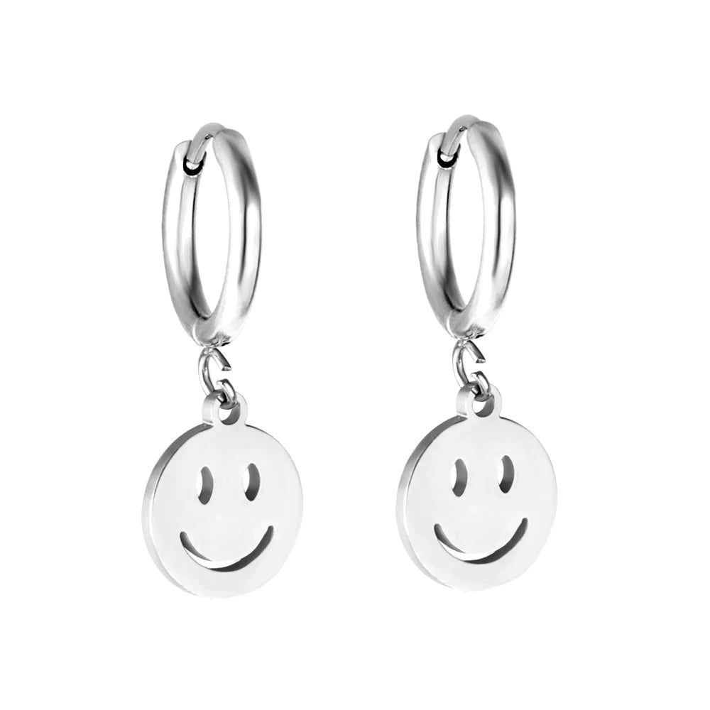 Multi-Layer Earrings-Hypoallergenic Silver Smiley Face Earrings