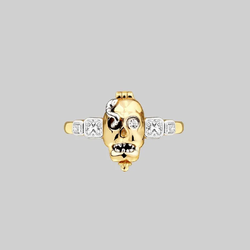 Silver Engagement Ring with Sapphire-REVENANT. Skull Poison Box Ring - Gold