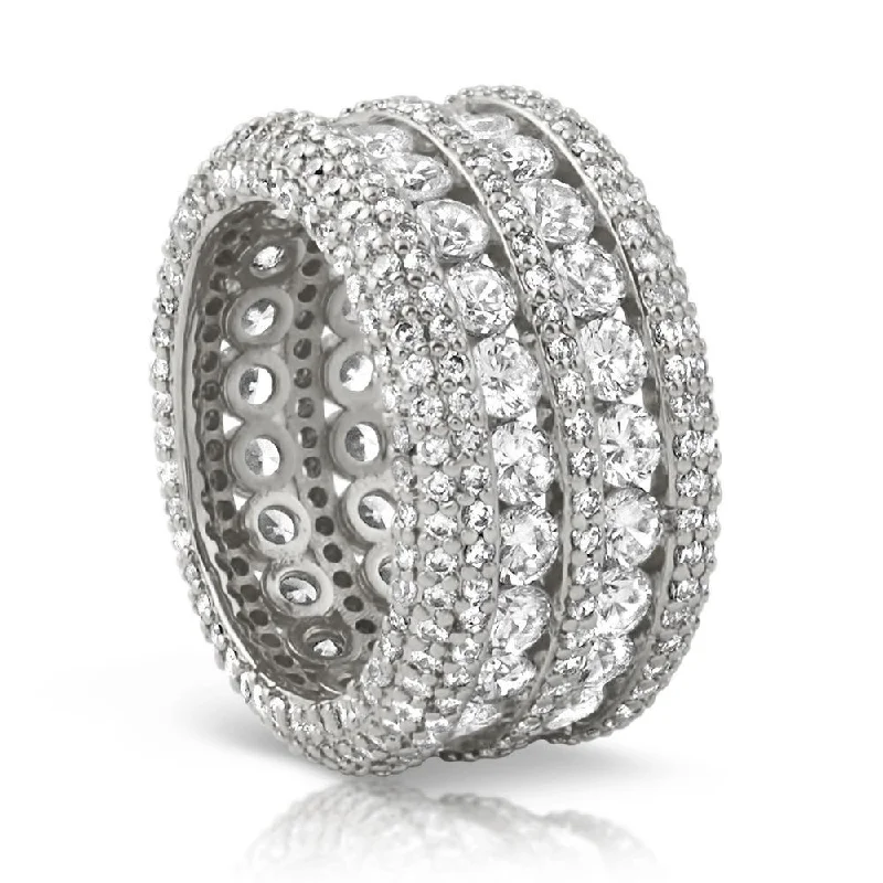 Classic Wedding Ring-Ultimate Boss Bling Bling CZ Eternity Mens Ring in Rhodium