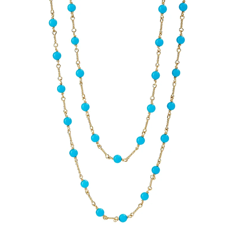 Cute Crystal Necklace-32 inch Turquoise Bead Link Necklace