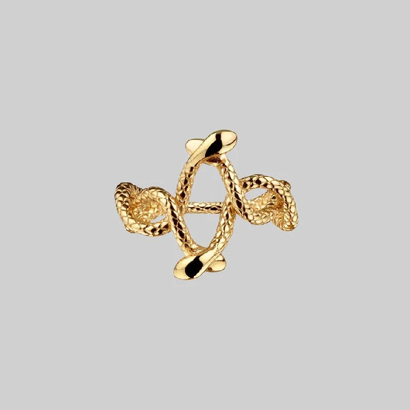 Rose Gold Solitaire Ring-DECEIPT. Four Headed Snake Ring - Gold