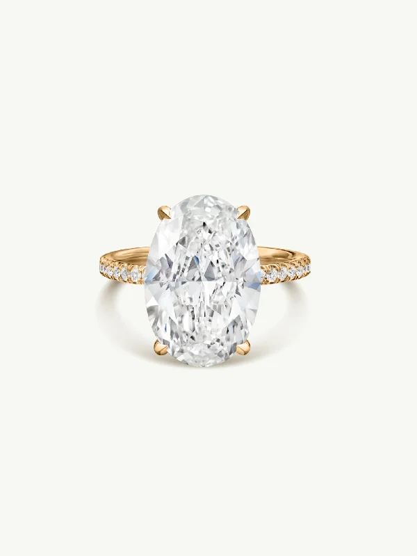 Stackable Silver Rings-Suma Oval-Shaped Brilliant Cut White Diamond Engagement Ring In 18K Yellow Gold