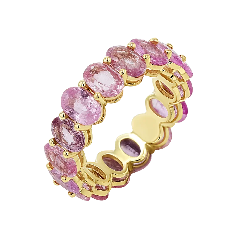 Wedding Band Set with Opals-Genuine Pink Sapphire Oval Eternity Band