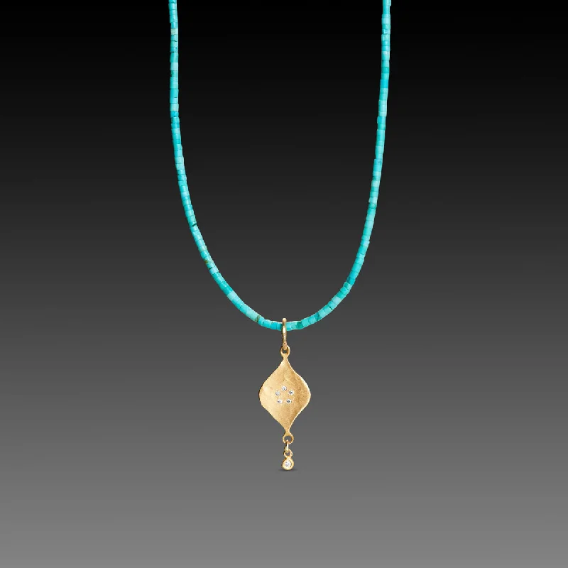 Opal Gemstone Necklace-Turquoise Bead Necklace with 22k Charm