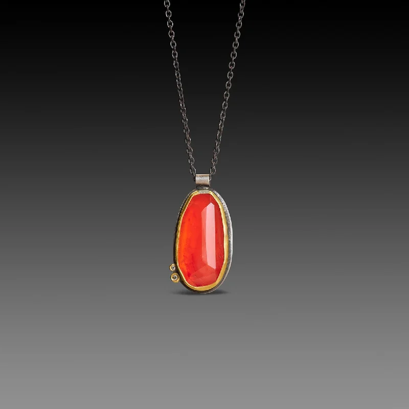 Crystal Charm Necklace-Carnelian Necklace with Diamonds