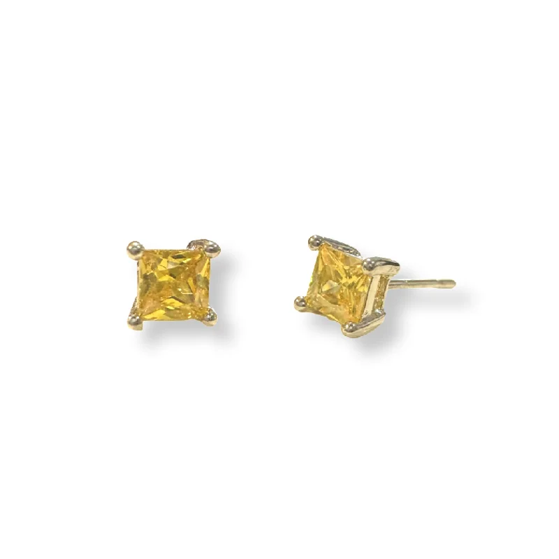 Soft Pink Earrings-Amy Square Citrine Birthstone 4mm Studs