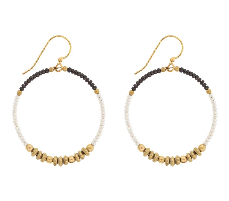 Emerald Drop Earrings-<br> Colorblocked Brass Hoop <br> Cream