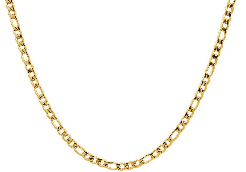 Elegant Diamond Necklace-Mens 4MM Gold Plated Stainless Steel Figaro Link Chain Necklace