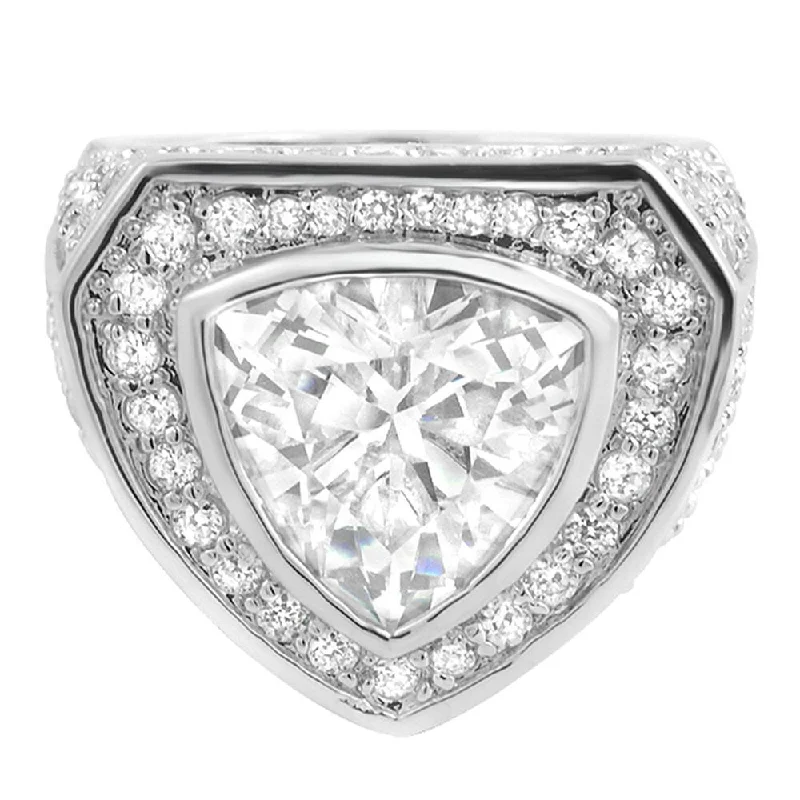 Silver Diamond Engagement Ring-Trillion Custom CZ Micro Pave Bling Bling Ring