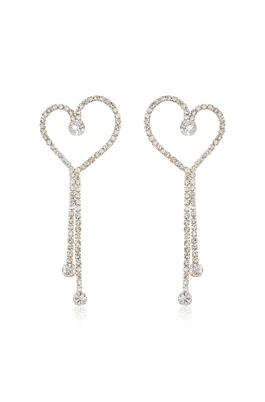 Vintage Pearl Earrings-Crystal Heart Linear Drop Earrings