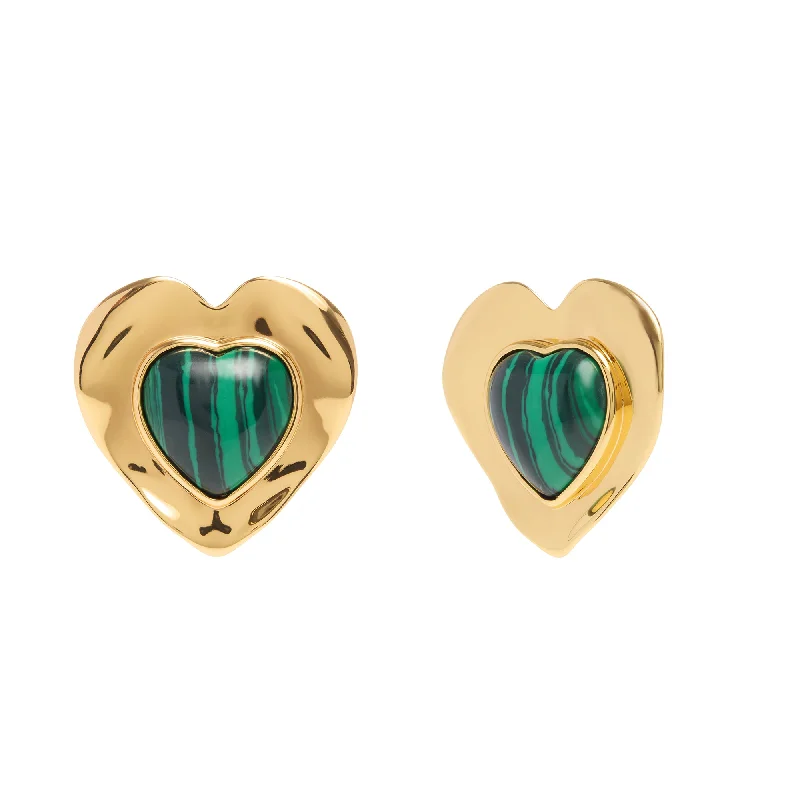 Bold Statement Earrings-Gloria Studs in Gold Malachite