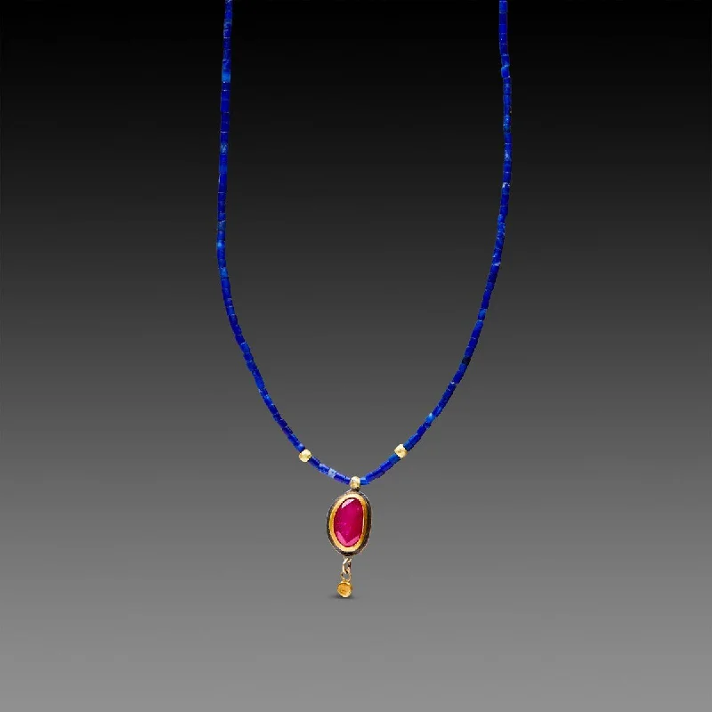 Luxury Gold Necklace-Lapis and Ruby Necklace