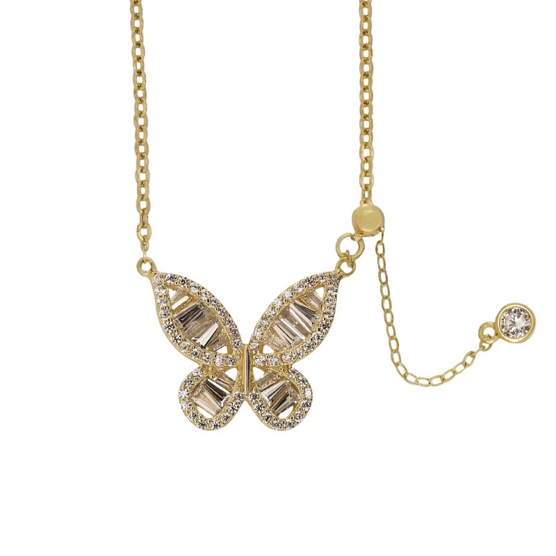 Natural Gemstone Necklace-GABBY | Cubic Zirconia Butterfly Solitaire Pendant Necklace