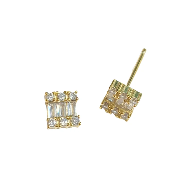 Large Gold Earrings-Geovana Baguette Square Studs