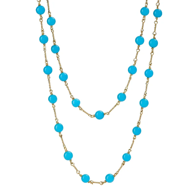 Elegant Choker Necklace for Weddings-32 inch Turquoise Large Bead Link Necklace