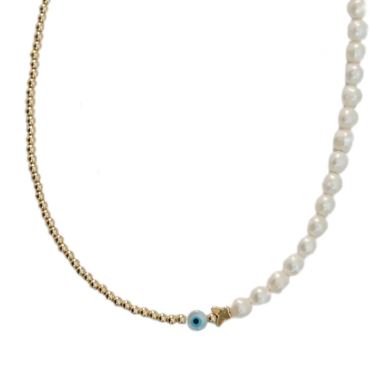 Retro Silver Necklace-"HAZEL" 14k gold-filled & pearl beaded Choker/Necklace