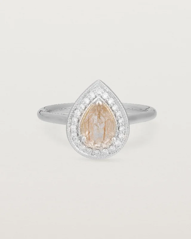 Emerald Cut Diamond Ring-Aurie Halo Ring | Rutilated Quartz & Diamonds