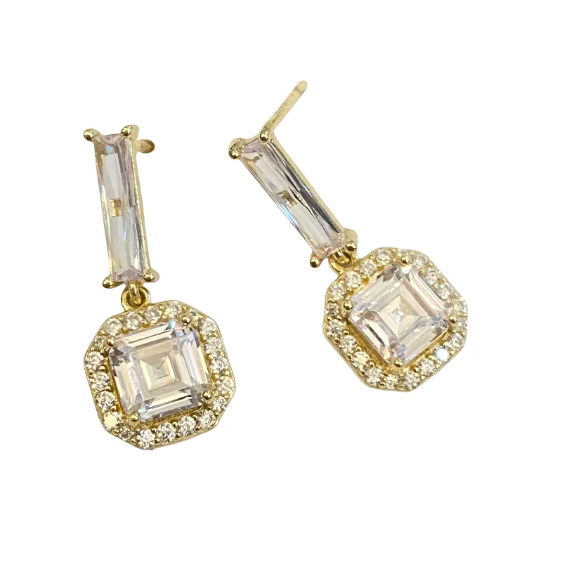 Vintage Style Earrings-Adriene Baguette Drop Studs