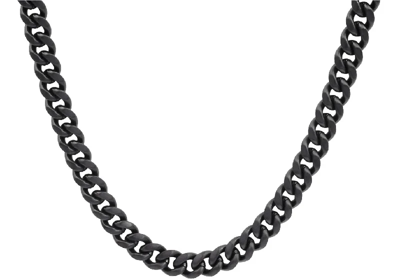 Statement Beaded Necklace-Mens 8mm Black Stainless Steel Cuban Link Chain Necklace With Box Clasp