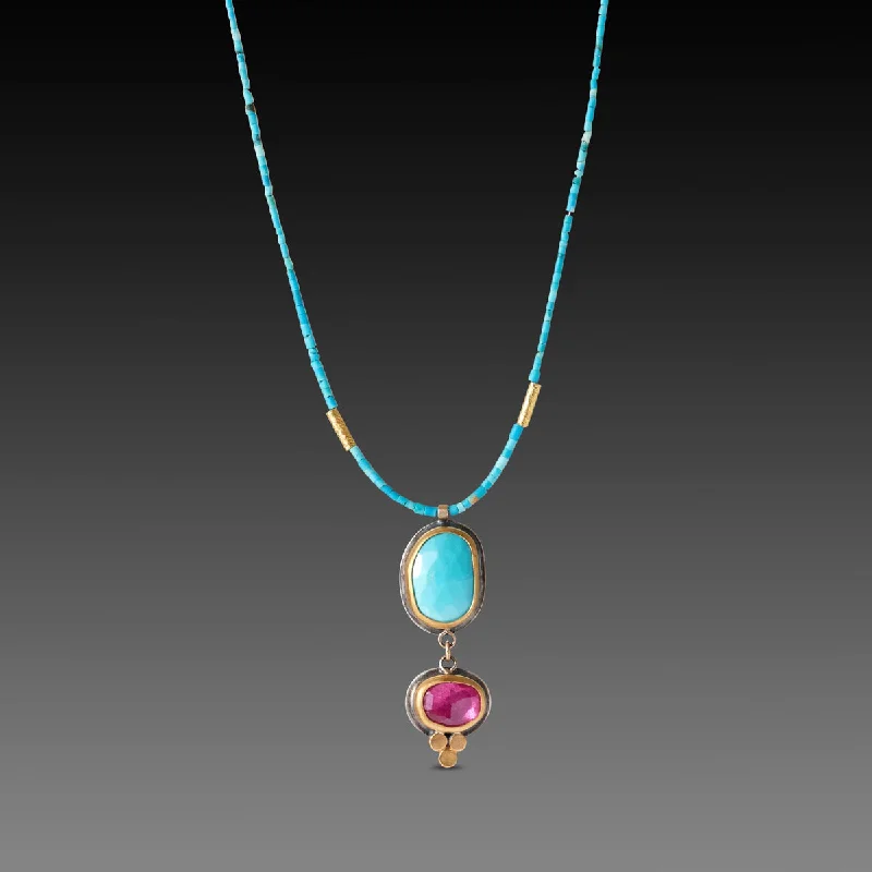 Custom Star Necklace-Turquoise and Ruby Double Pendant Necklace