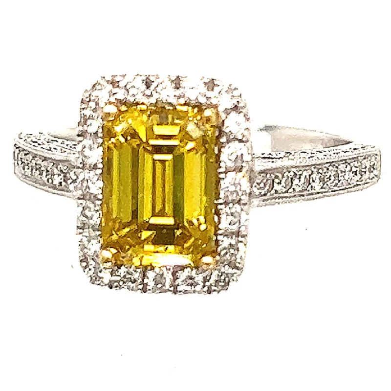 Rose Gold Solitaire Ring-Emerald Cut Yellow Diamond  Engagement Ring