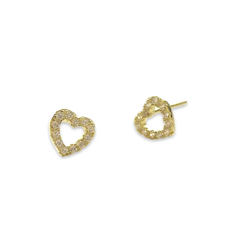 Handmade Crystal Earrings-Heart Outline Sparkle Studs