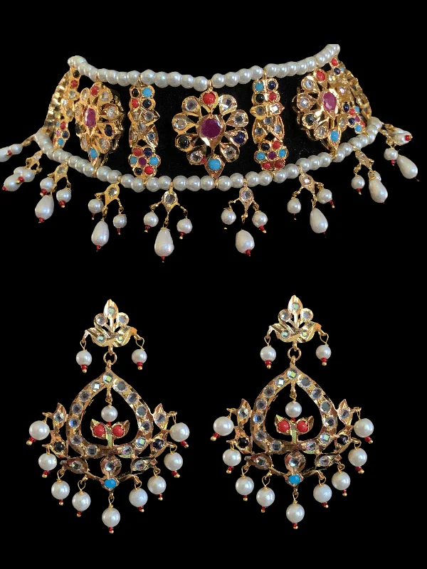 Large Crystal Earrings-C2 Himah navratan  choker with earrings ( SHIPS IN 4 WEEKS  )