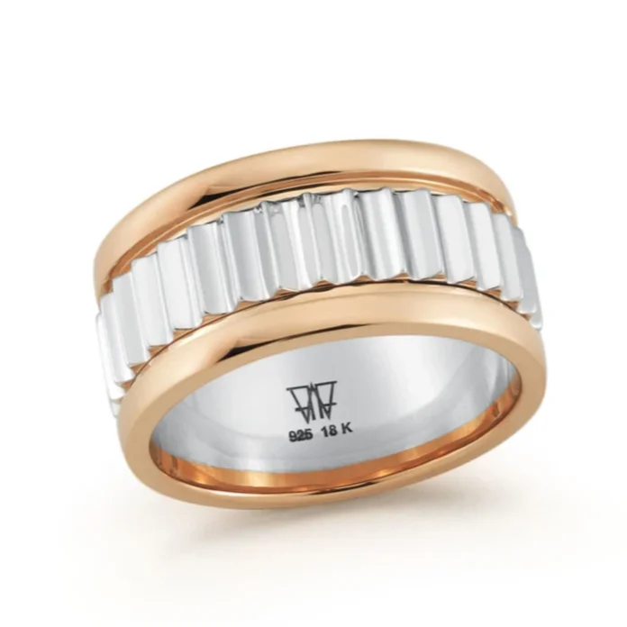 Handmade Engagement Ring-Walters Faith 'CLIVE' Two-Tone Fluted Band Ring