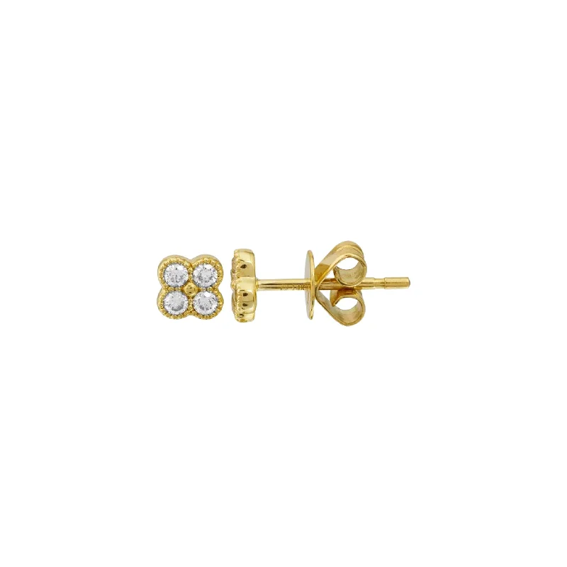 Large Bead Earrings-Mini Diamond Clover Studs