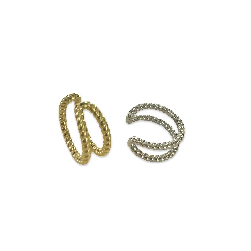 Simple Hoop Earrings for Women-Double Rope Texture Ear Cuff