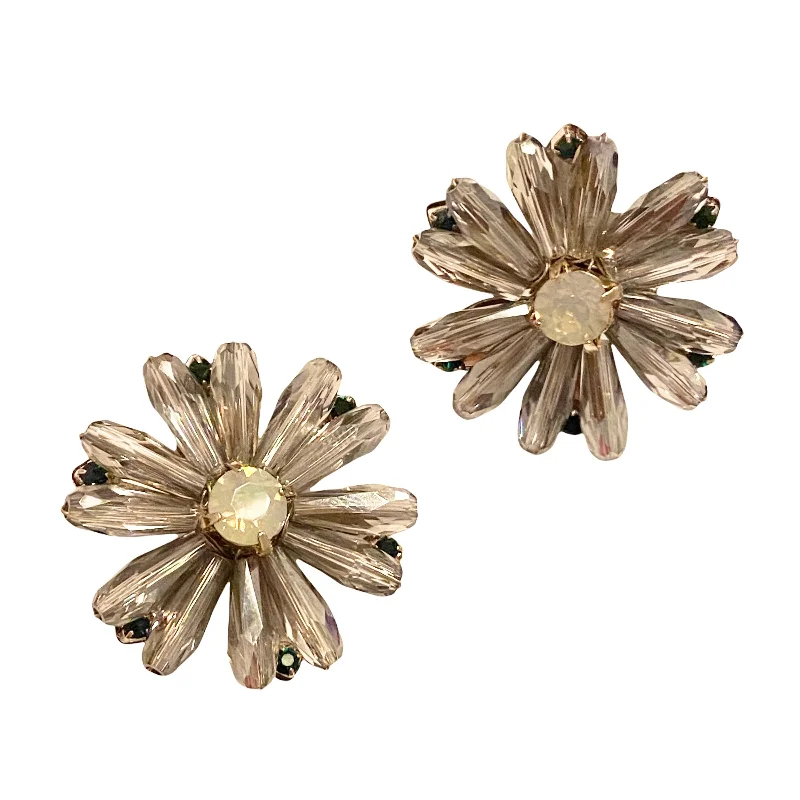 Clear Crystal Earrings-Karen Crystal Flower Statement Studs