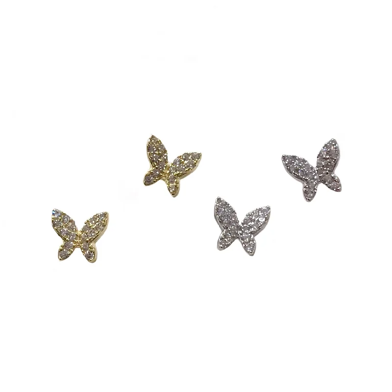 Long Dangle Earrings-Butterfly Pave Studs