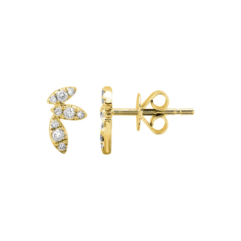 Long Diamond Earrings-Diamond Leaf Studs