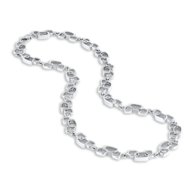 Trendy Silver Necklace-Open Freeform Rectangular Link Necklace