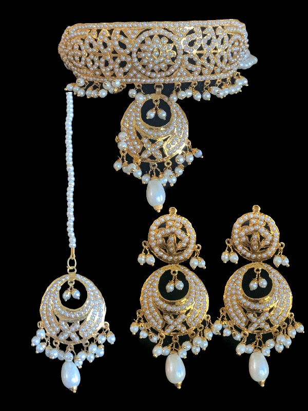 Stylish Dangling Earrings-C116 pearl jadau choker with earrings tika ( READY TO SHIP )