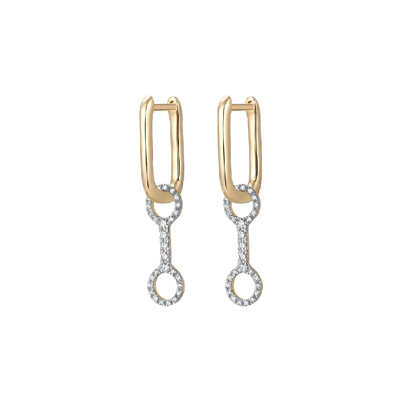 Silver Bead Drop Earrings-Gold Huggie with Diamond Bone Chain Drop