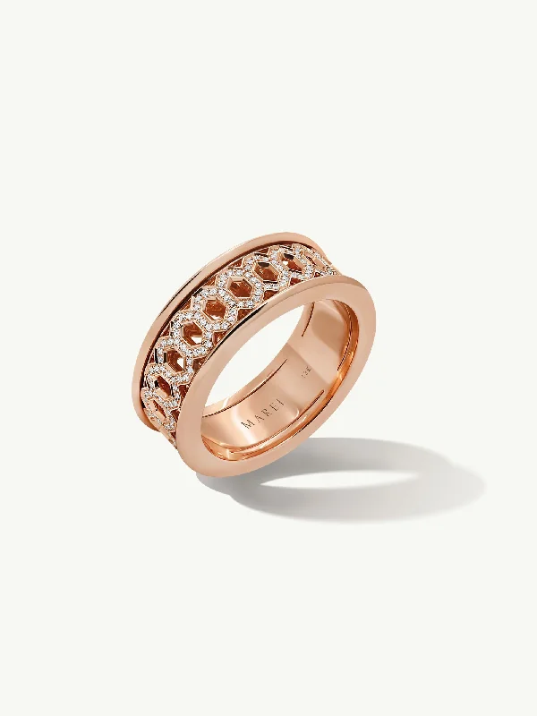 Handmade Promise Ring-Amanti Infinity Spinning Ring With Pavé-Set Brilliant White Diamonds In 18K Rose Gold