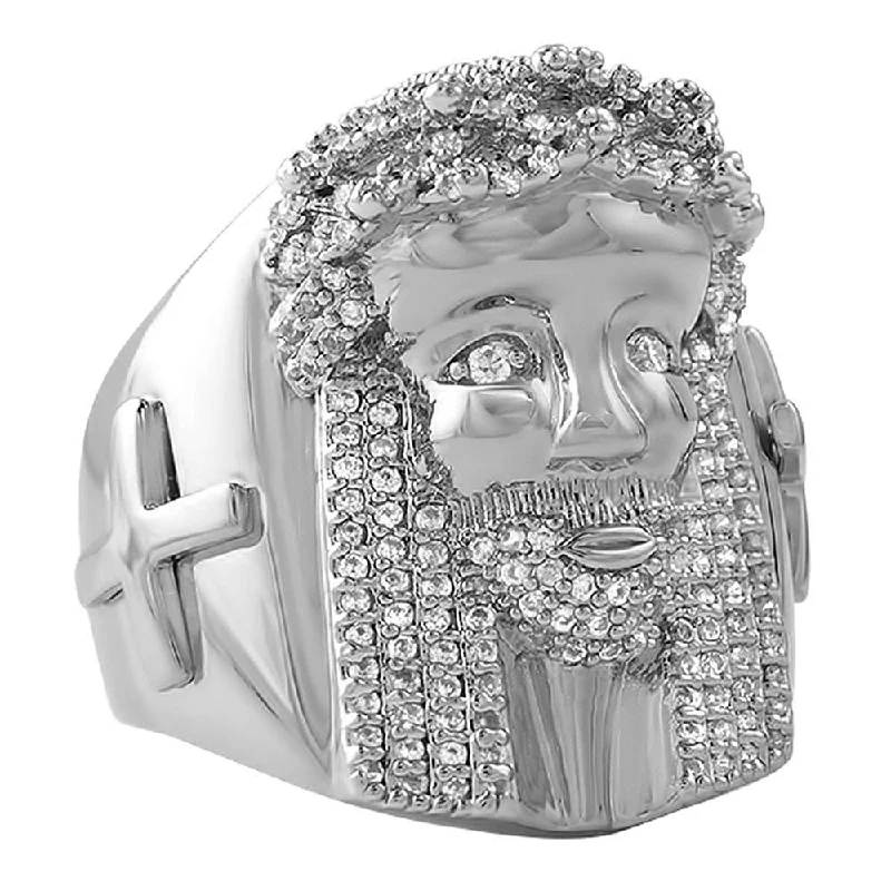 Emerald Cut Diamond Ring-Iced Out Jesus Piece Cross Ring