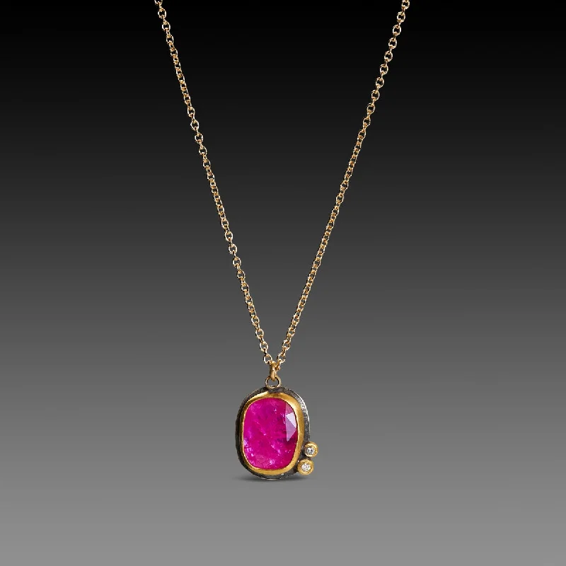 Customizable Gold Necklace-Vibrant Ruby Necklace with Diamonds