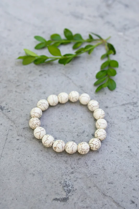 Personalized Gemstone Charm Bracelet-Large Howlite Crackle Bracelet