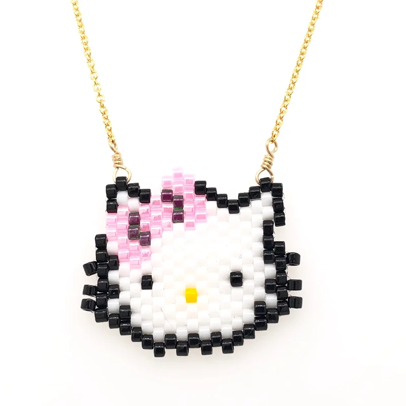 Layered Silver Necklace-Seed Bead Hello Kitty Necklace