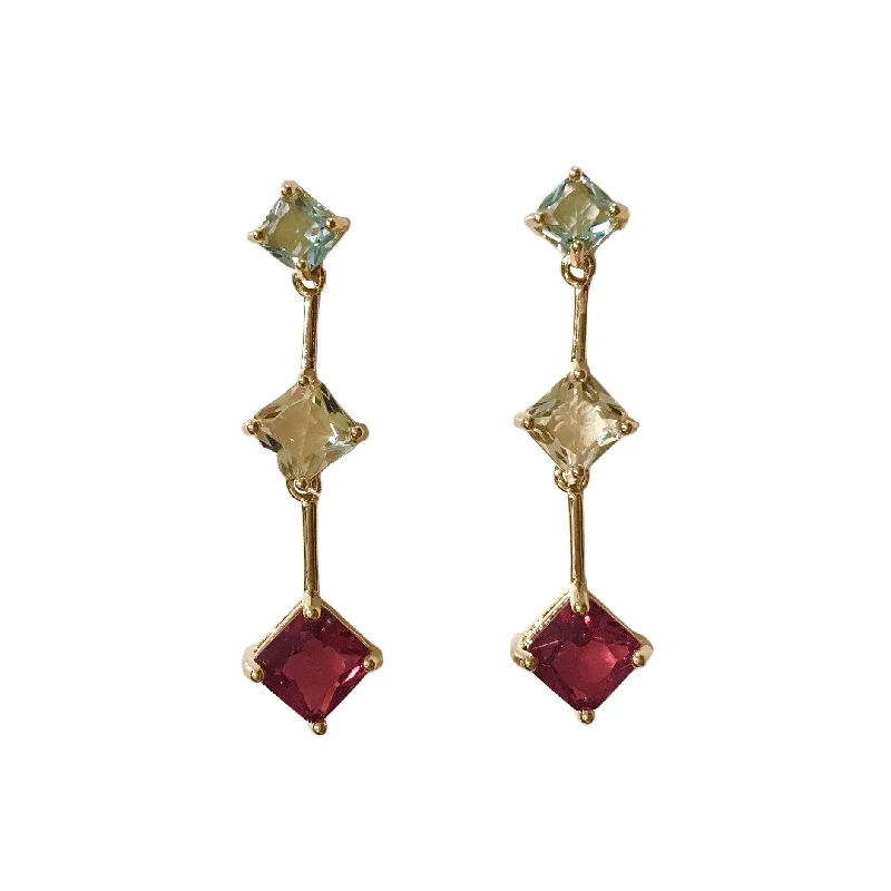 Classic Round Earrings-Triple Square Drop Earrings