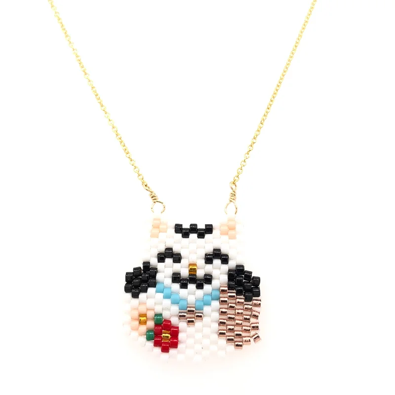 Sterling Silver Pendant Necklace-Seed Bead Maneki Neko Necklace