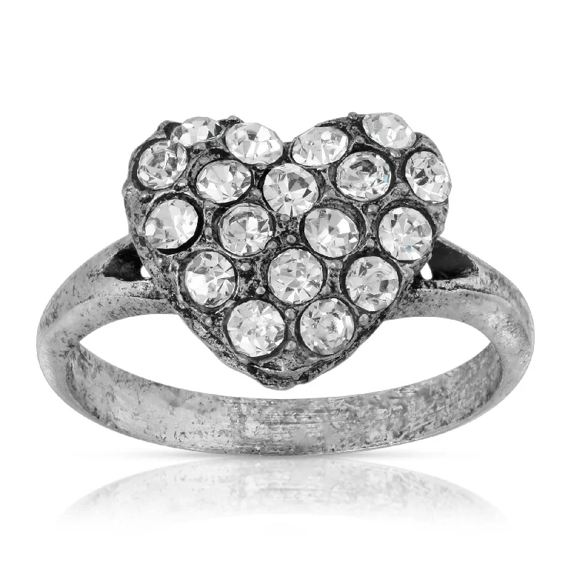 Elegant Engagement Ring with Halo-1928 Jewelry Pewter Crystal Pave Heart Ring Size 7