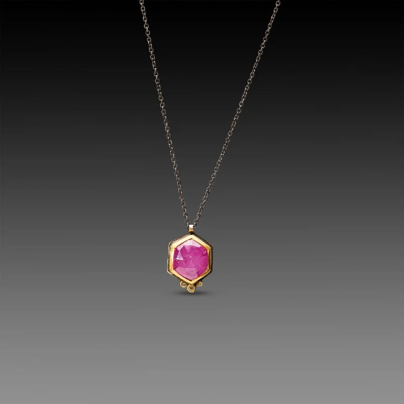 Personalized Charm Necklace-Pink Sapphire Necklace with Diamonds