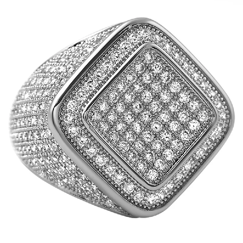 Gold Wedding Band for Men-Deep Ice Rhodium CZ Micro Pave Bling Ring